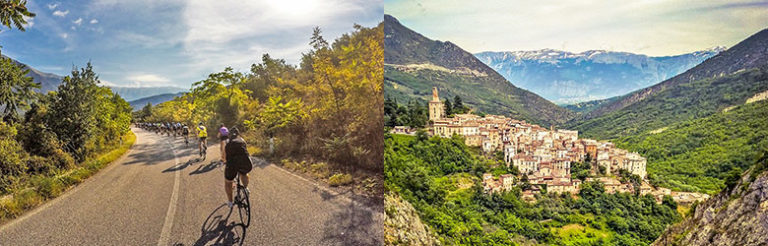 Syklister på vei og i by i Abruzzo