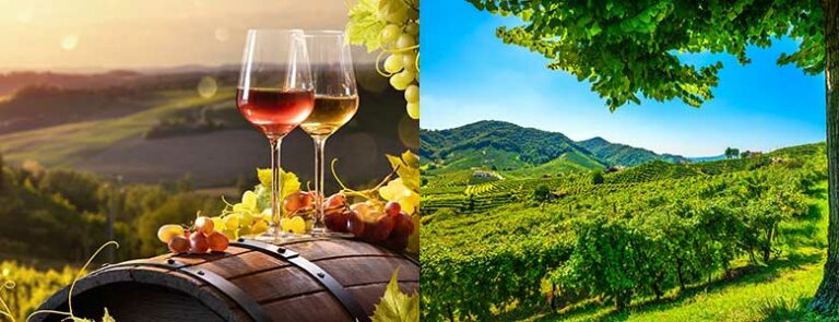 Vin og byen Guia i Prosecco-distriktet i Italia