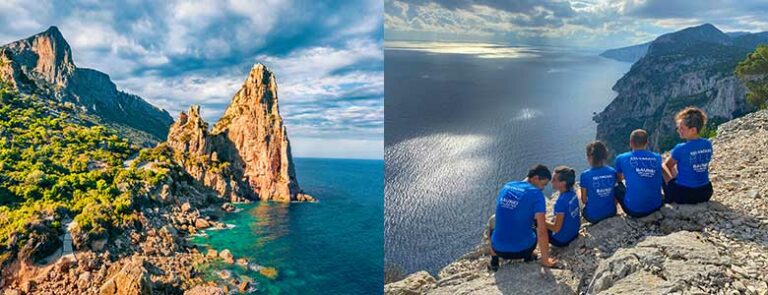 Klipper og fjell og utsikt på fotturen Selvaggio Blu