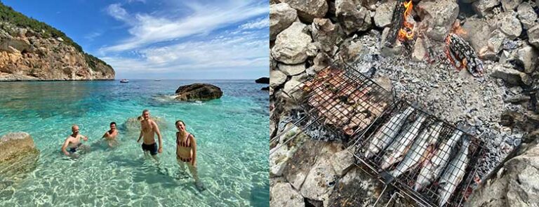 Bading og grilling på bål på fotturen Selvaggio Blu
