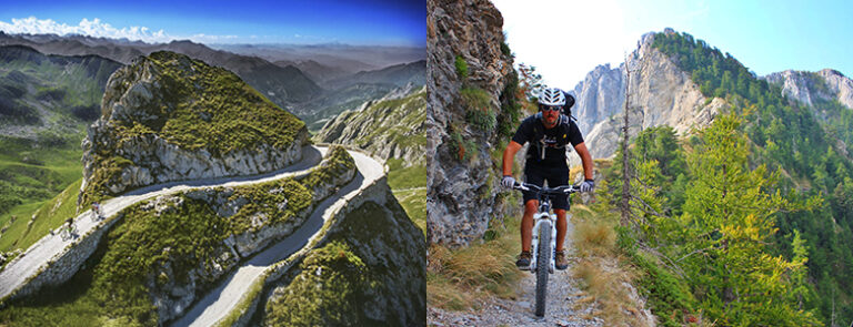 Syklist i de flotte fjellene i Marine Alps